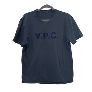 APC Standard Grand VPC T-Shirt Navy Blue Flocked Graphic Short Sleeve Tee Cotton